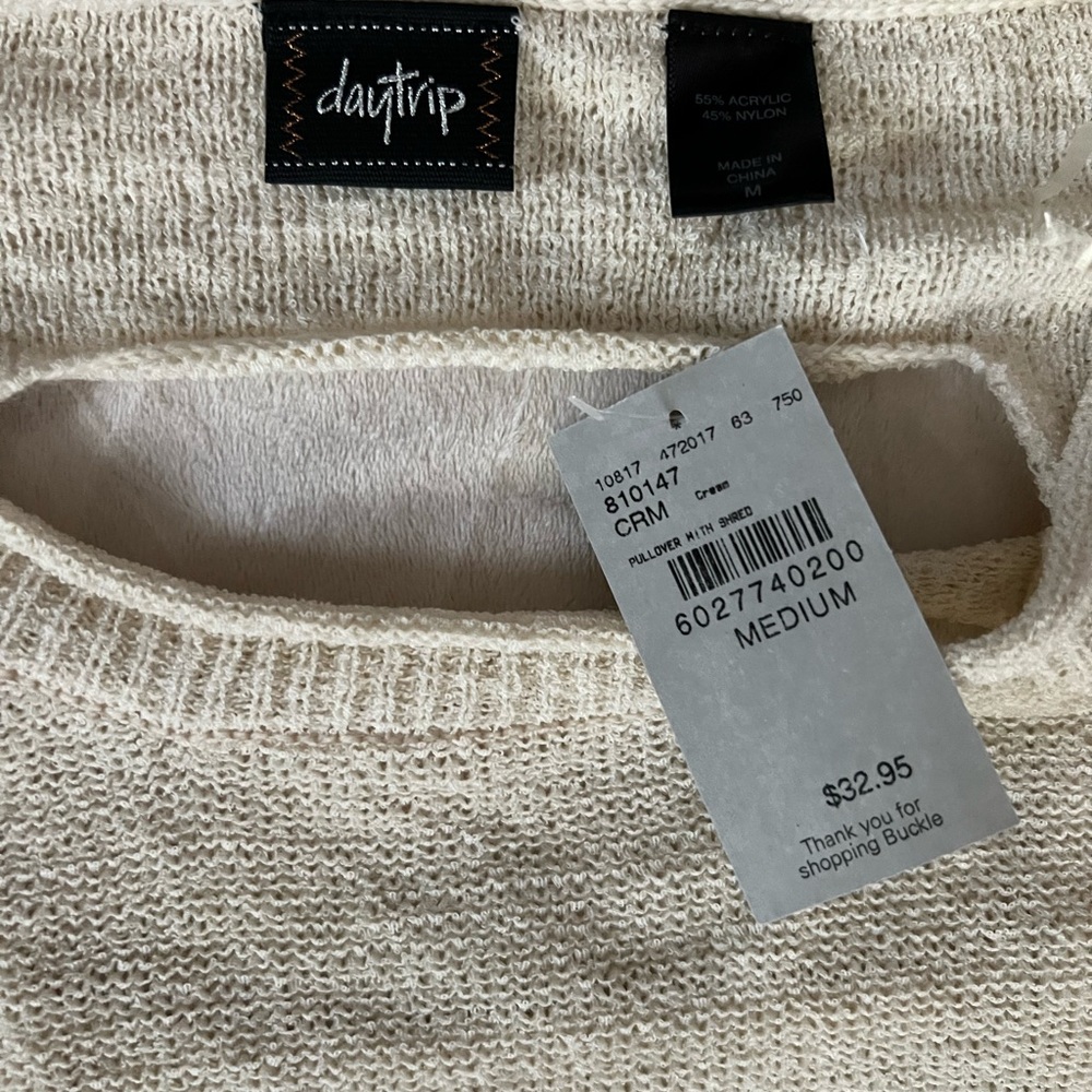 Daytrip Cream Crew Neck Sweater Lightweight Knit - Picture 2 of 5